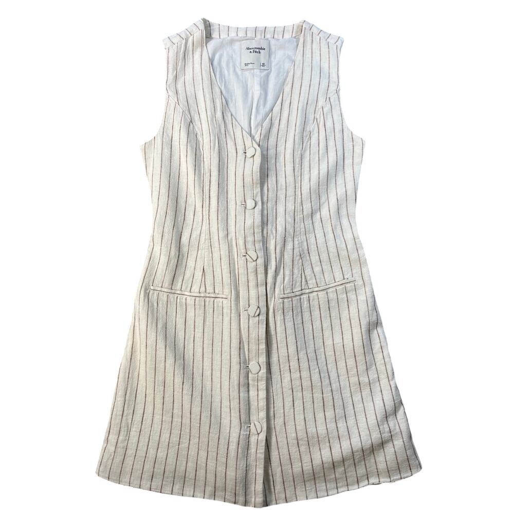Abercrombie & Fitch women's XS linen blend button down beige vest mini dress